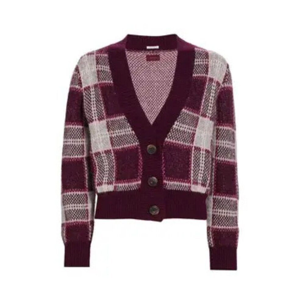 Mother Bad Boy Magnet The Slim Low Plaid Cardigan Sweater Size XS 23338